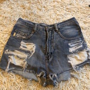 High waisted denim cut offs